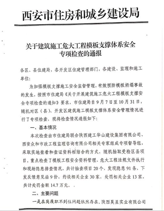 附件2：《關于建筑施工危大工程模板支撐體系安全專項檢查的通報》