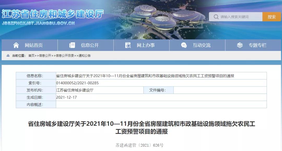 江蘇：通報1232個項目列入全省10-11月份預警項目！務必于2022年1月10日前整改到位！